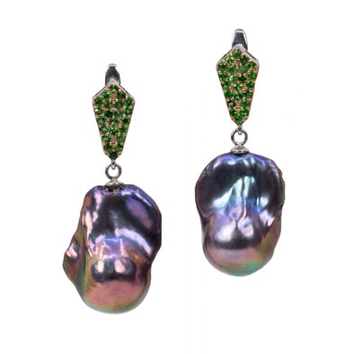  Cercei Argint 925, Perle Baroque Tahiti, Tsavorite 1