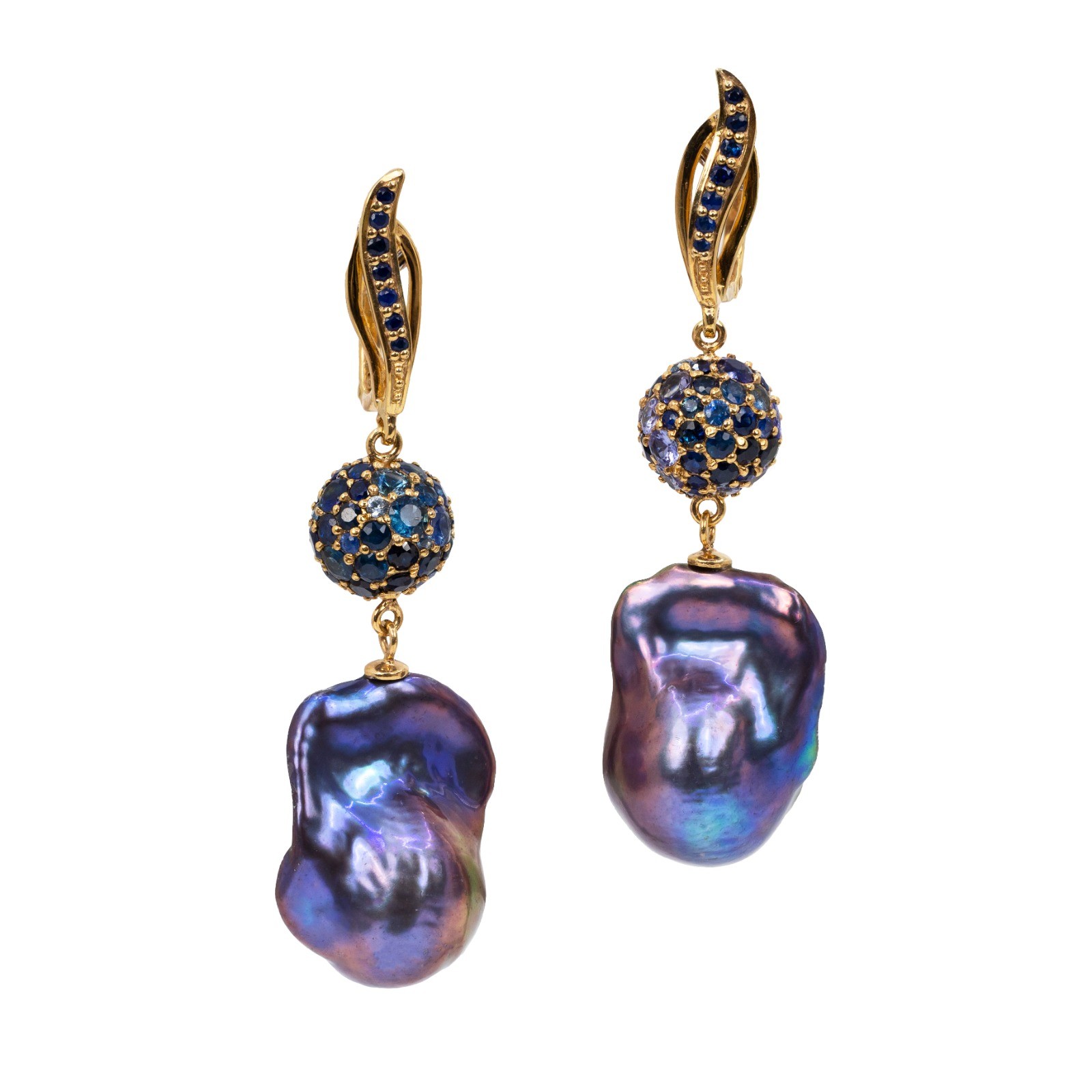  Cercei Argint 925, Perle Baroque Tahiti, Safire Albastre, London Topaz, Tanzanit 1