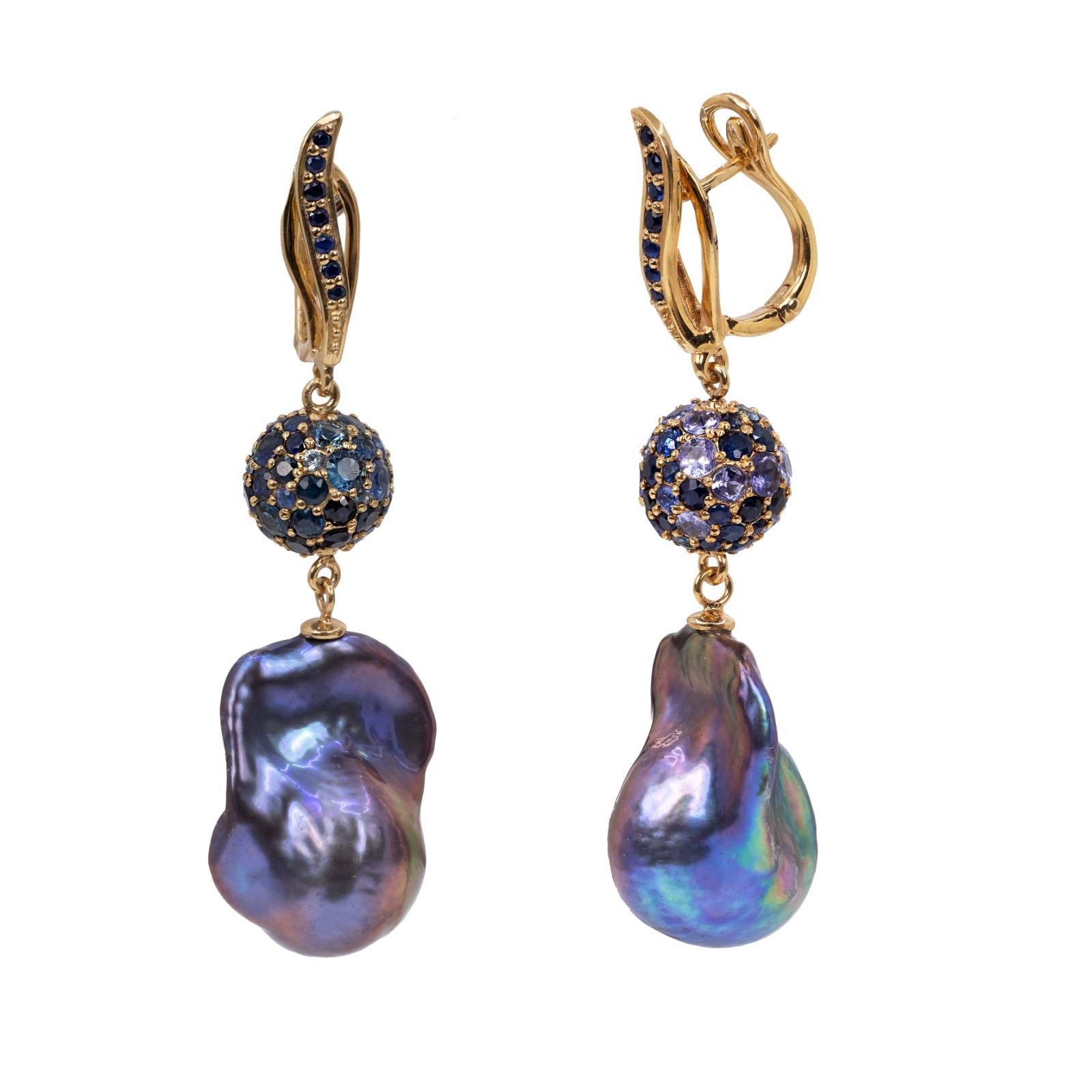  Cercei Argint 925, Perle Baroque Tahiti, Safire Albastre, London Topaz, Tanzanit 2