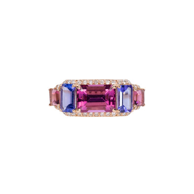  Inel Aur Roz 18K, Turmalina Roz 1.02 Ct, Tanzanite 0.56 Ct, Turmalina Roz 0.35 Ct, Diamante 0.14 Ct 1
