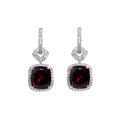  Cercei Aur Alb 18k, Granat 6.80 ct, Diamante 0.51 ct 1