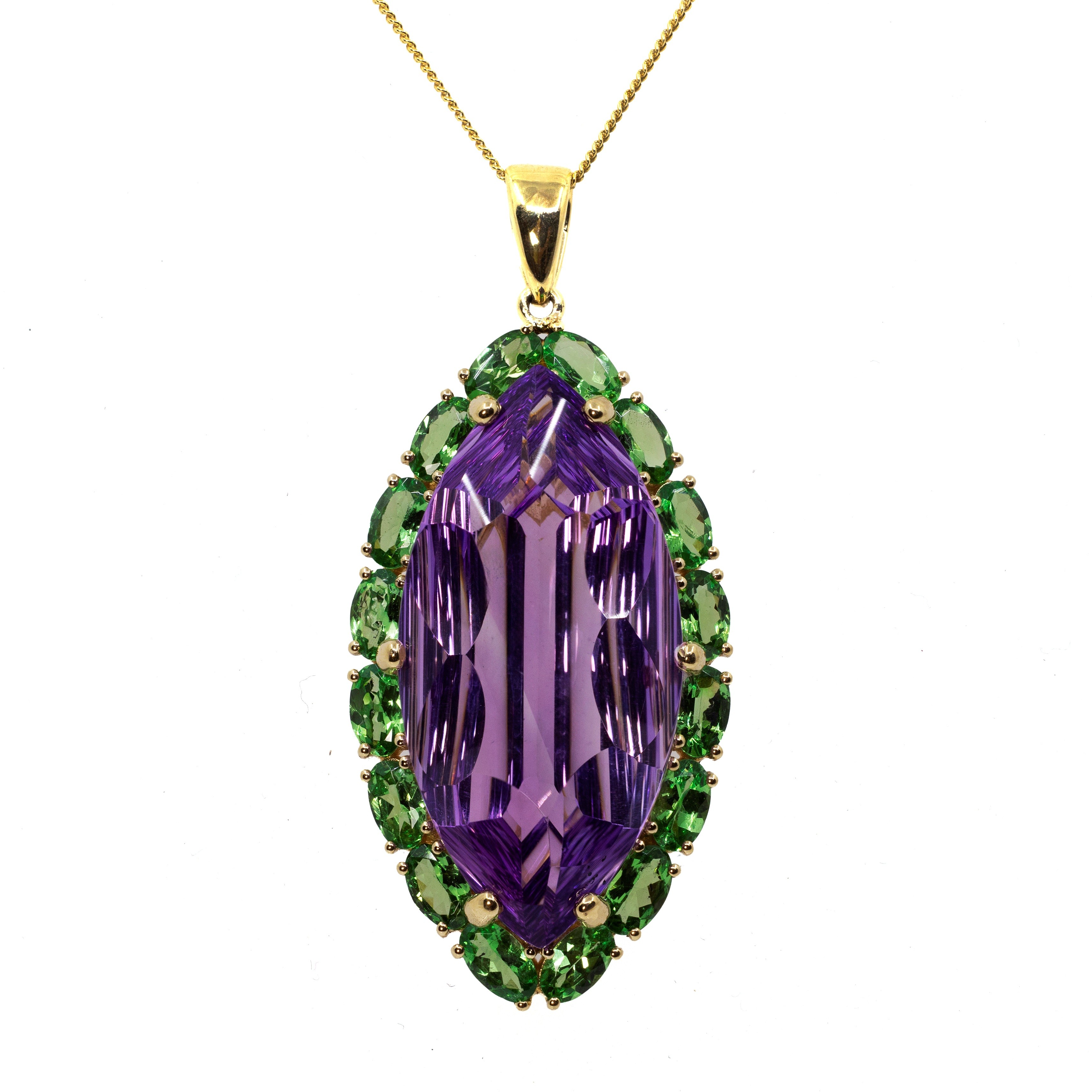  Pandantiv Aur 18k, Ametist 24.63 ct, Tsavorite 3.79 ct 1