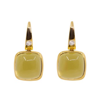 Cercei Aur Galben 18k, Lemon Cuart 24 ct, Diamante 0.08 ct 1