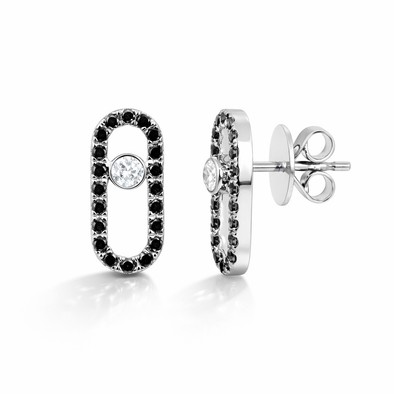  Cercei Aur Alb 14K, Diamante Albe  0.16 Ct , Diamante Negre 0.65 Ct 2