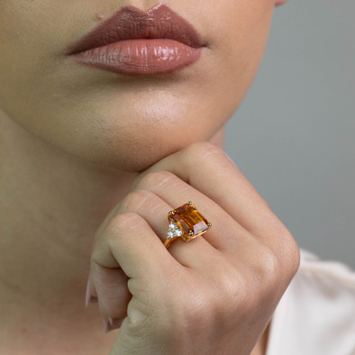  Inel Aur Galben 18k, Citrin 6.10 Ct, Diamante 0.46 Ct 2