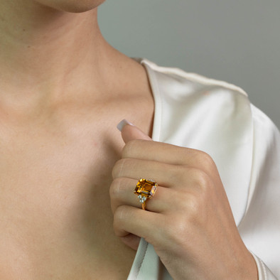  Inel Aur Galben 18k, Citrin 6.10 Ct, Diamante 0.46 Ct 4