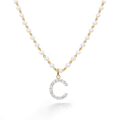  Colier Aur Galben 14K, Perle 11.20 Ct, Safire Albe 0.50 Ct, litera C 