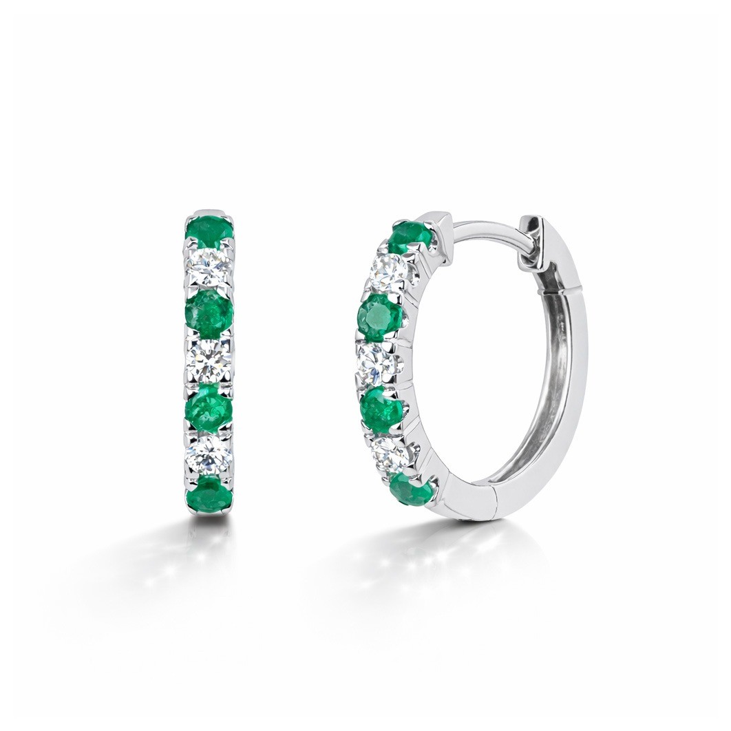  Cercei Aur Alb 14K, Smaralde 0.30 Ct , Diamante Albe 0.17 Ct 2