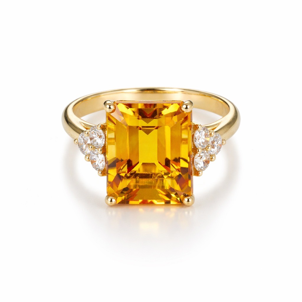  Inel Aur Galben 18k, Citrin 6.10 Ct, Diamante 0.46 Ct 1