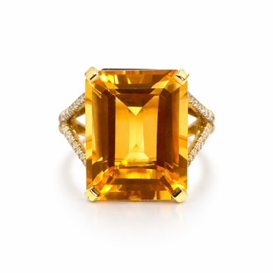  Inel Aur  Galben 14K, Citrin 11.90 Ct, Diamante 0.24 ct 1