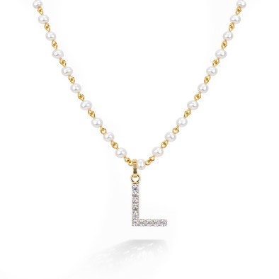  Colier Aur Galben 14K, Perle 11.20 Ct, Safire Albe 0.50 Ct, litera L 
