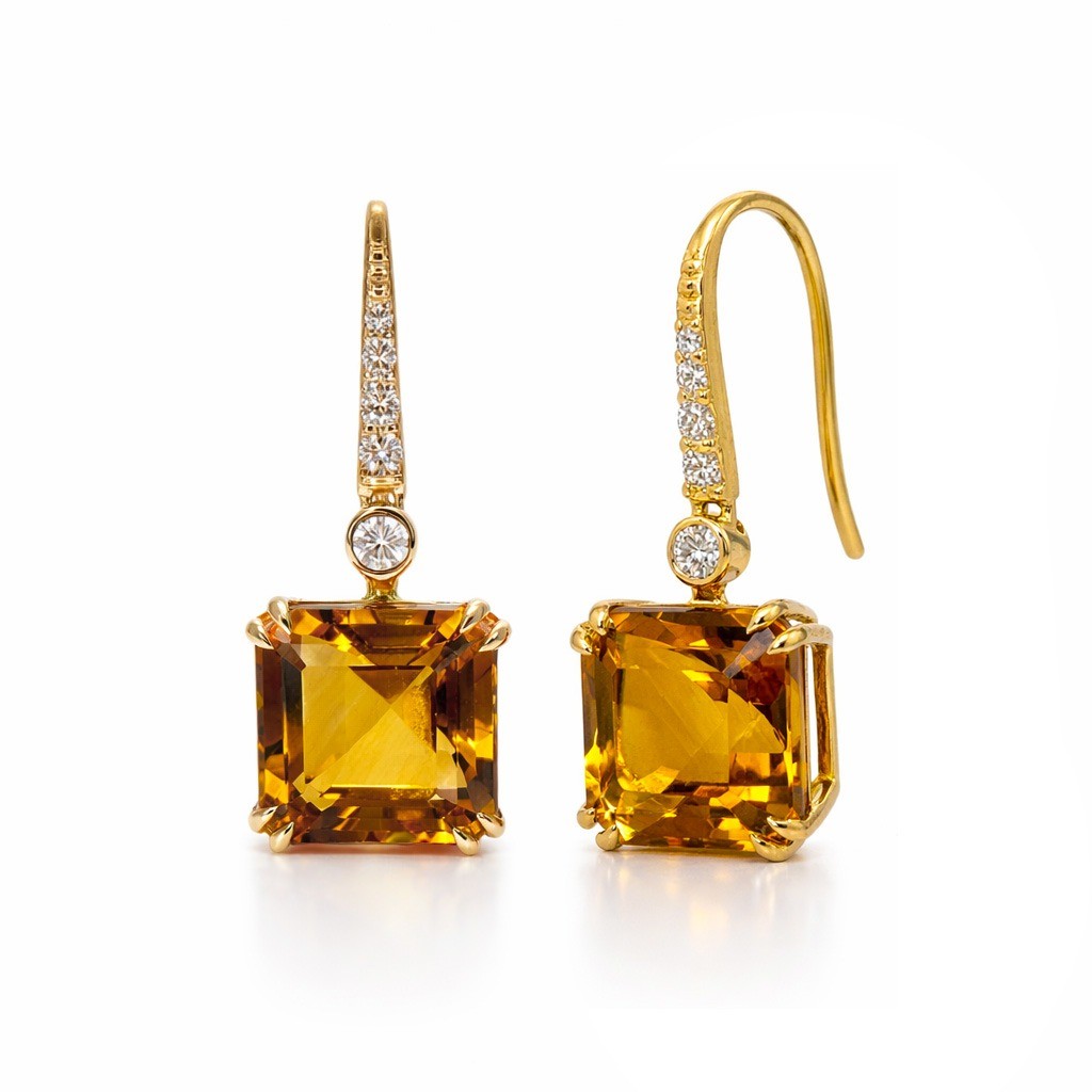  Cercei Aur Galben 14K, Citrin 10.50 Ct, Diamante 0.26 Ct 2