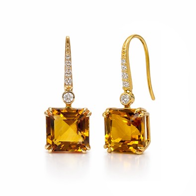  Cercei Aur Galben 14K, Citrin 10.50 Ct, Diamante 0.26 Ct 2