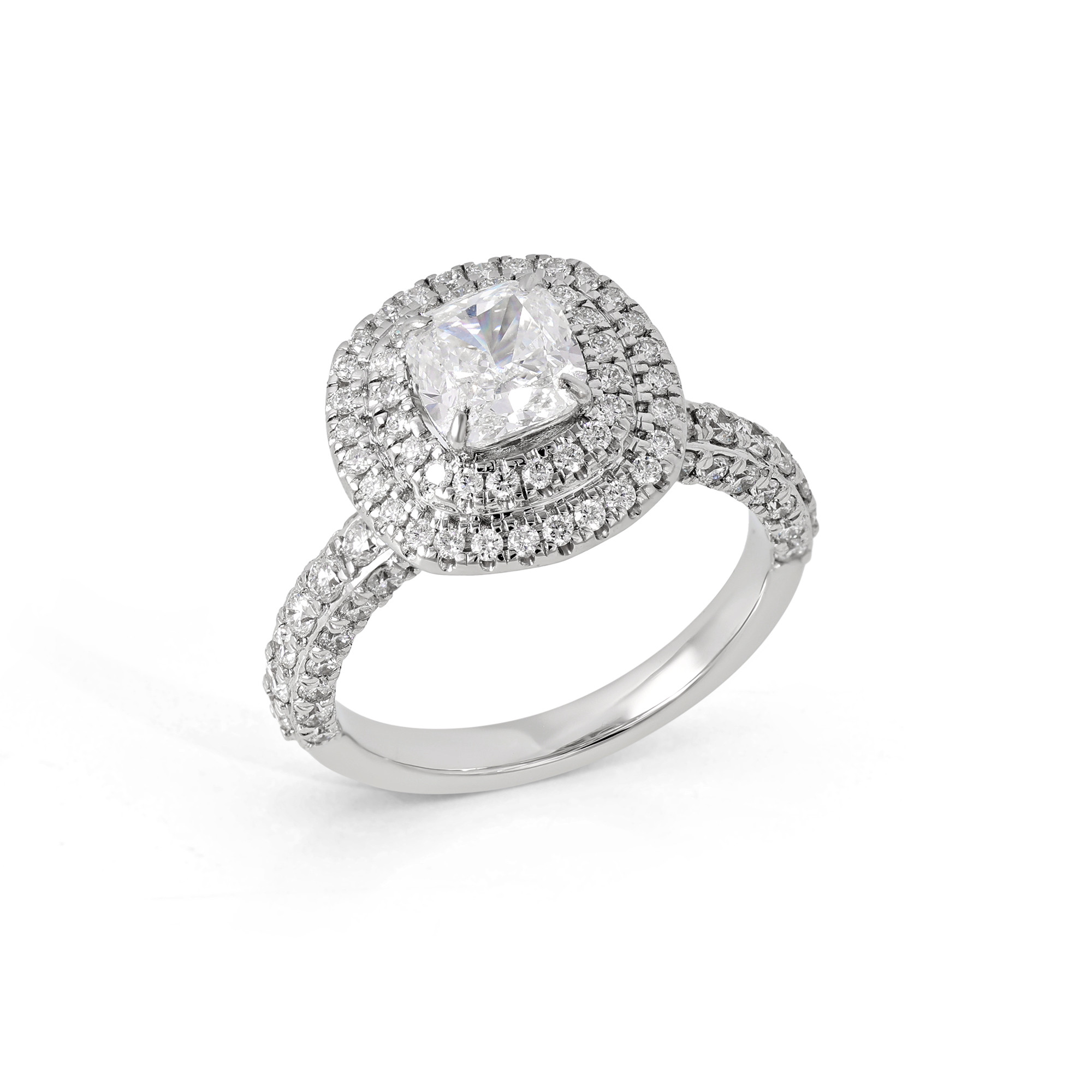  Inel Aur Alb 18k, Diamant Solitaire 1.01 Ct D/VS2, Diamante Laterale 1.08 Ct 3