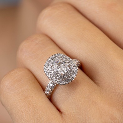  Inel Aur Alb 18k, Diamant Solitaire 1.01 Ct D/VS2, Diamante Laterale 1.08 Ct 4