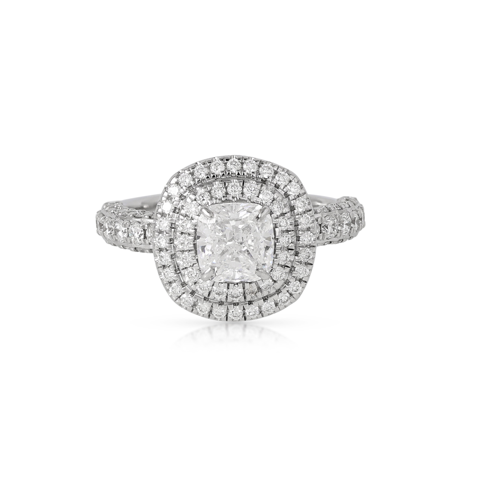  Inel Aur Alb 18k, Diamant Solitaire 1.00 Ct D/VS2, Diamante Laterale 1.08 Ct 1