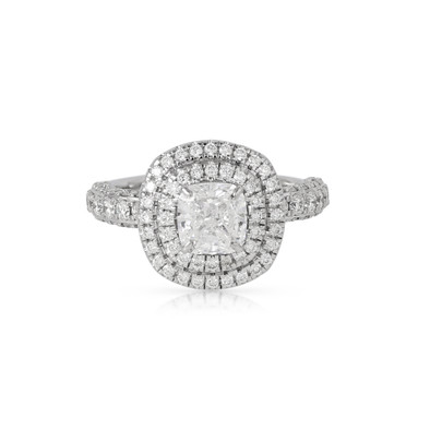  Inel Aur Alb 18k, Diamant Solitaire 1.00 Ct D/VS2, Diamante Laterale 1.08 Ct 1