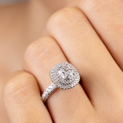  Inel Aur Alb 18k, Diamant Solitaire 1.00 Ct D/VS2, Diamante Laterale 1.08 Ct 2