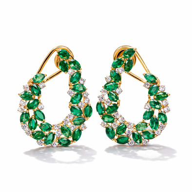  Cercei Aur Galben 18k, Smaralde 9.00 ct, Diamante 1.50 ct 1