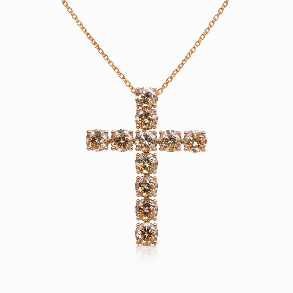 Colier Aur Roz 18k, Diamante Champagne 0.80 ct 1