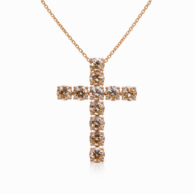  Colier Aur Roz 18k, Diamante Champagne 0.80 ct 1