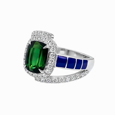  Inel Aur Alb 18k, Turmalina 2.51 ct, Diamante 0.66 ct, Email 3