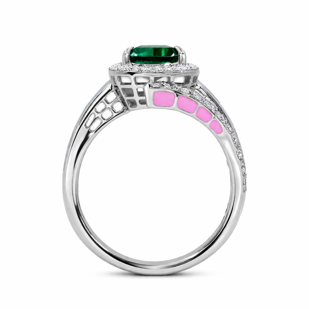  Inel Aur Alb 18k, Turmalina 2.51 ct, Diamante 0.66 ct, Email 5