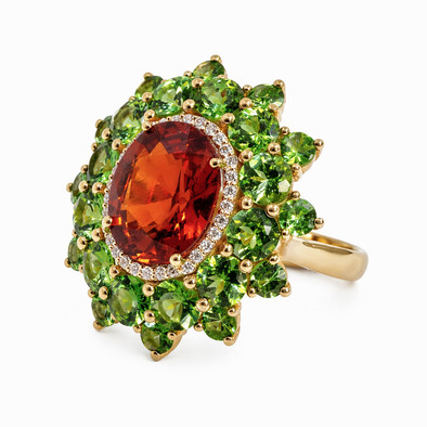  Inel Aur 18k, Spesartit 8.10 ct, Tsavorite 6.20 ct, Diamante 0.18 ct 3