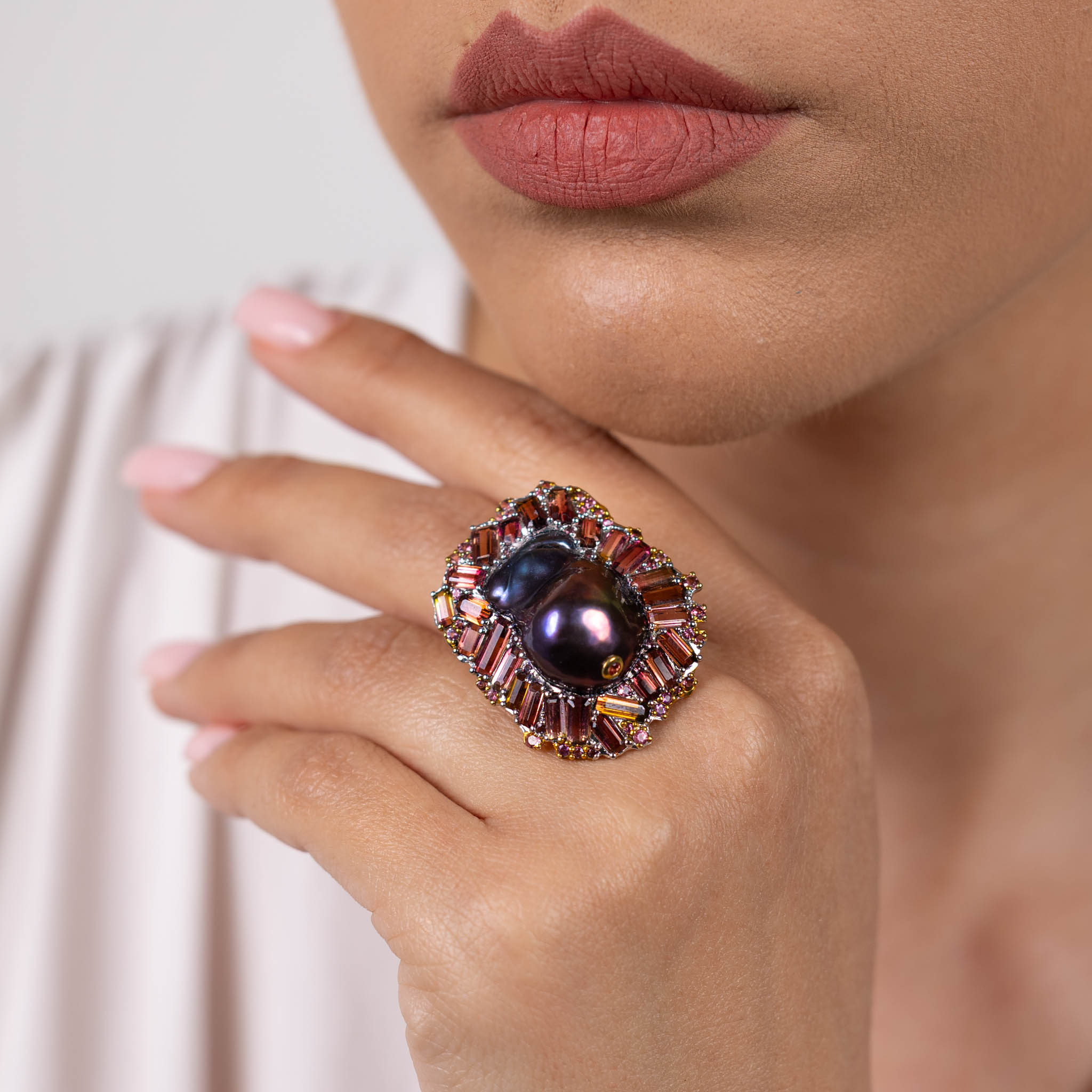  Inel Argint 925, Perla Baroque, Spinel,Turmalina 2