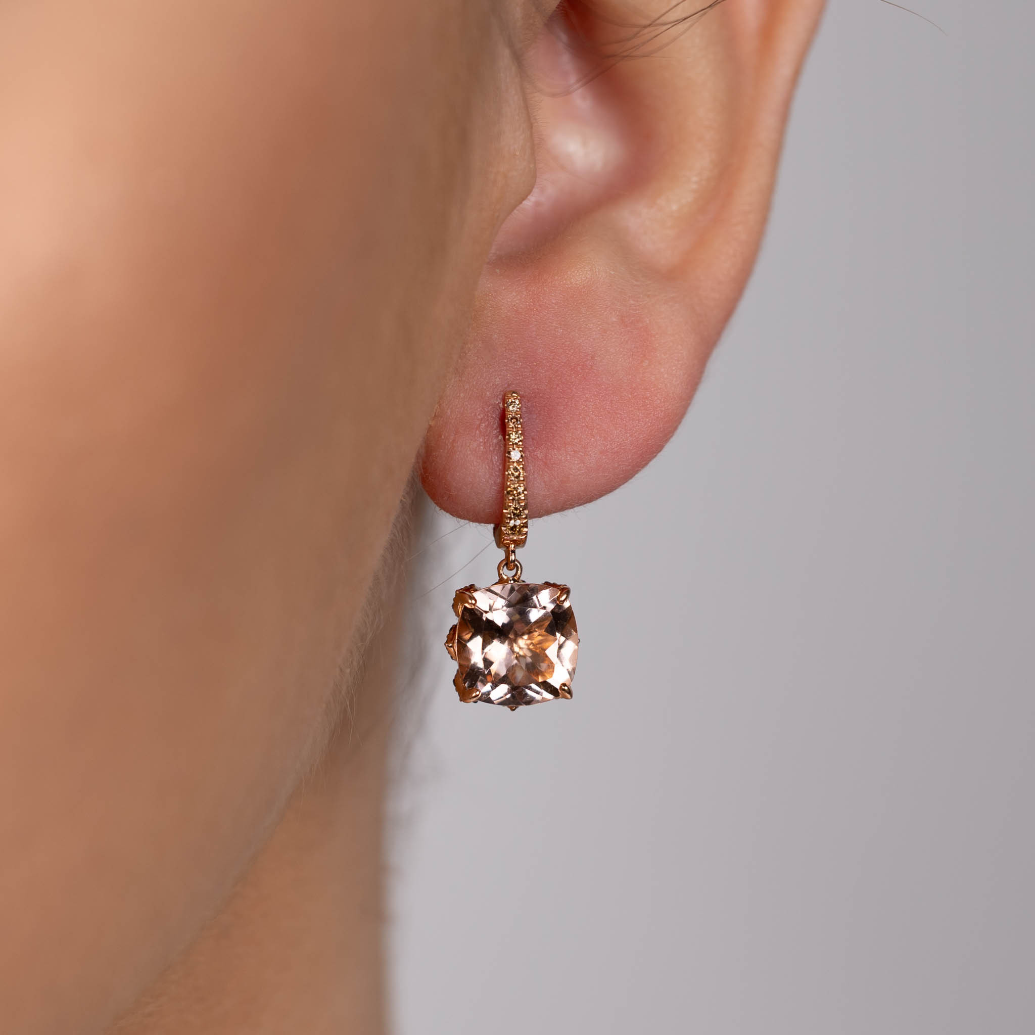  Cercei Aur Roz 18k, Morganit 7.60 Ct, Diamante Champagne 0.75 Ct 2
