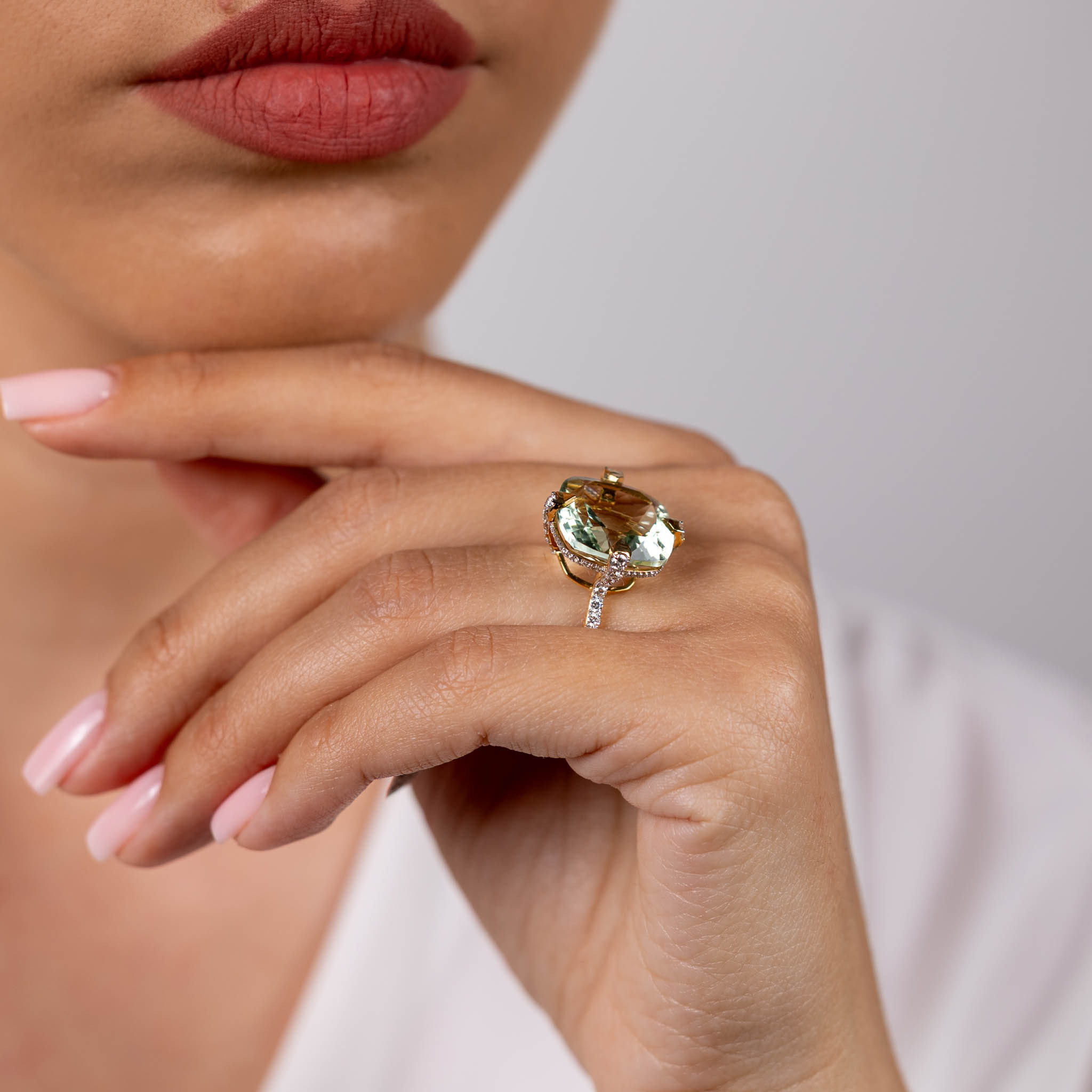  Inel Aur Galben 14K, Ametist Verde 16.15 ct, Diamante 0.75 ct 4