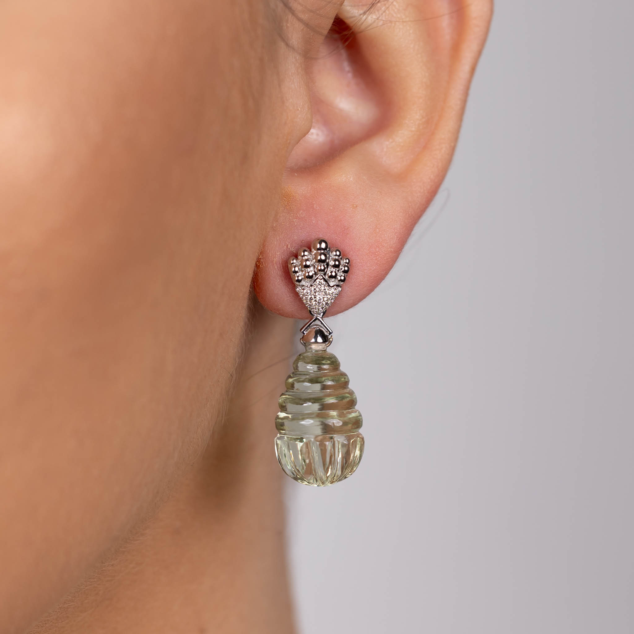  Cercei Aur Alb 14k, Ametist Verde 51 ct, Diamante 0.26 ct 2