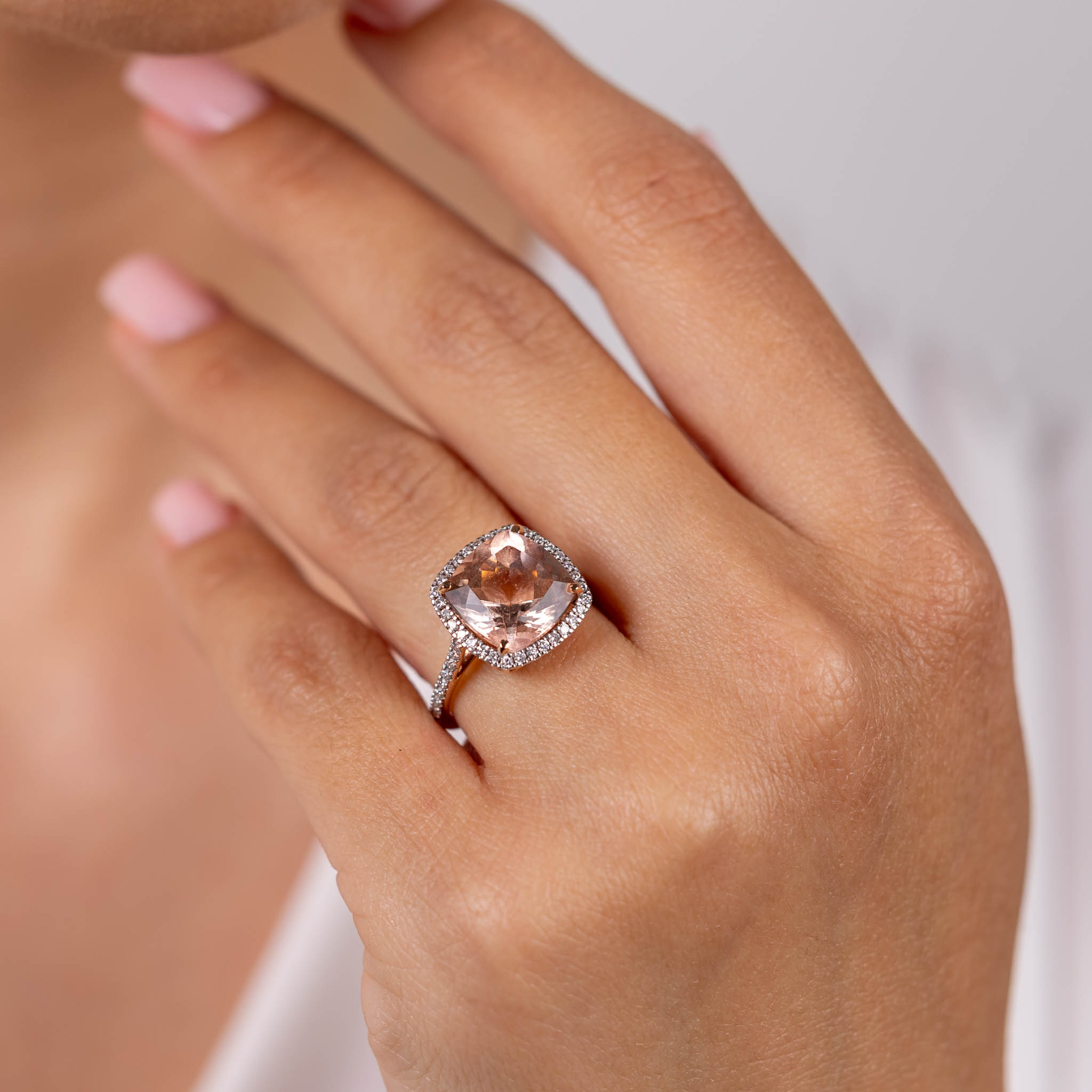  Inel Aur Roz 18k, Morganit 5.00 ct, Diamante 0.42 ct 4