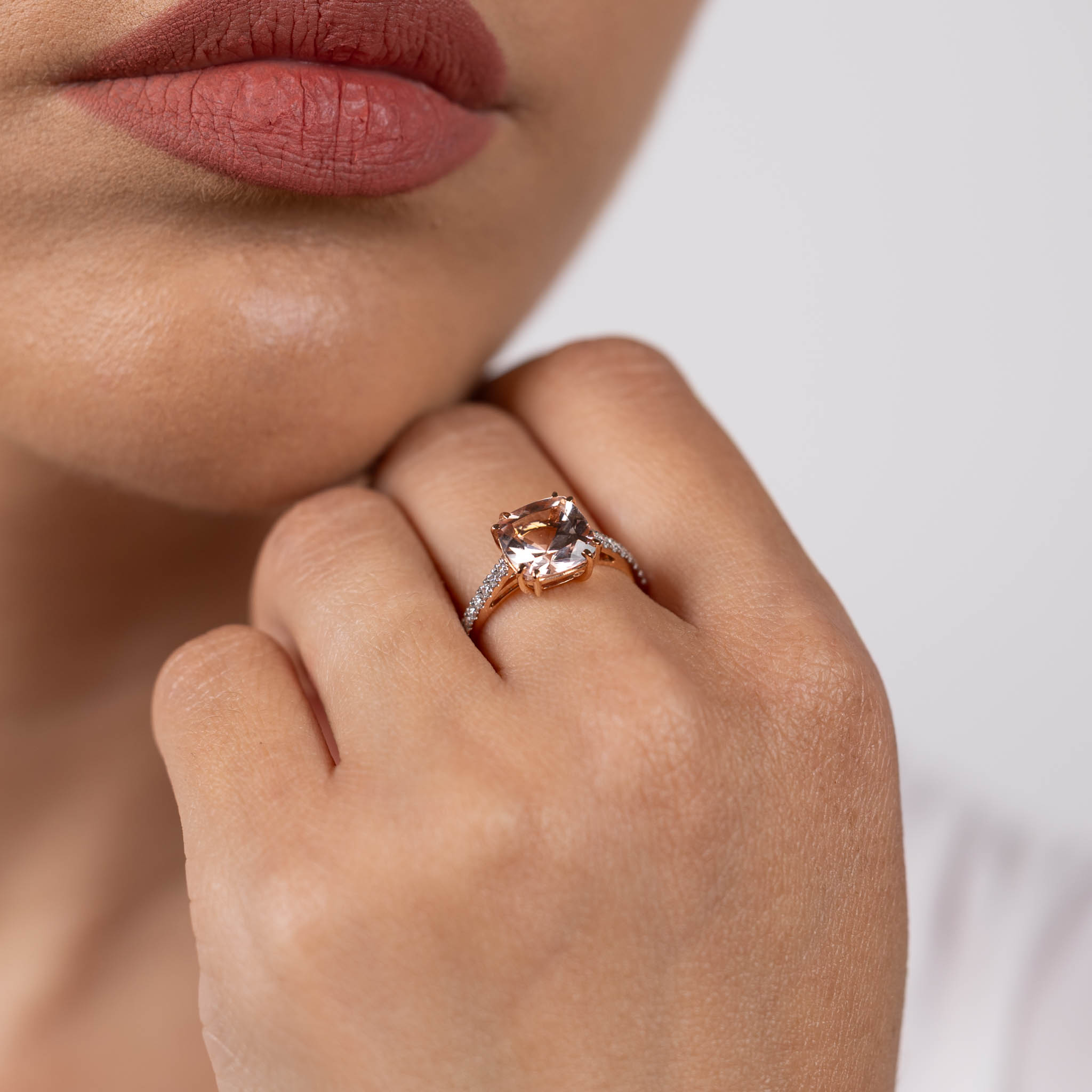  Inel Aur Roz 18k, Morganit 2.90 ct, Diamante 0.23 ct 4