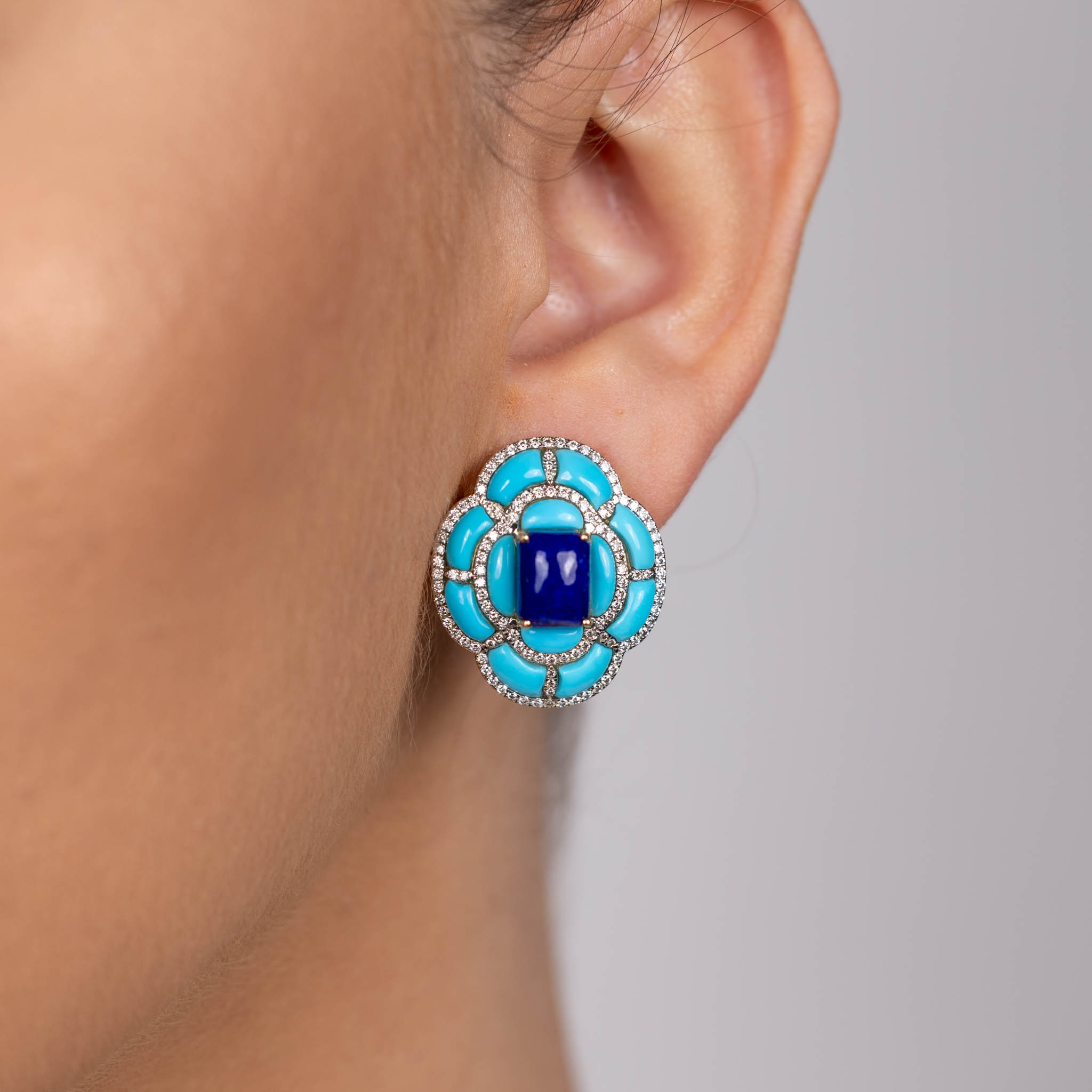  Cercei Aur Galben 14K, Turquoise 8.00 ct, Lapis Lazuli 7.00 ct, Diamante 1.35 ct 2