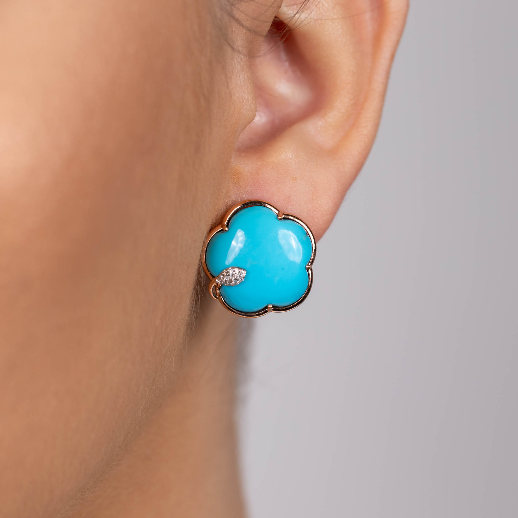  Cercei Aur Roz 14K, Turquoise 30.00 Ct, Diamante 0.14 Ct 2