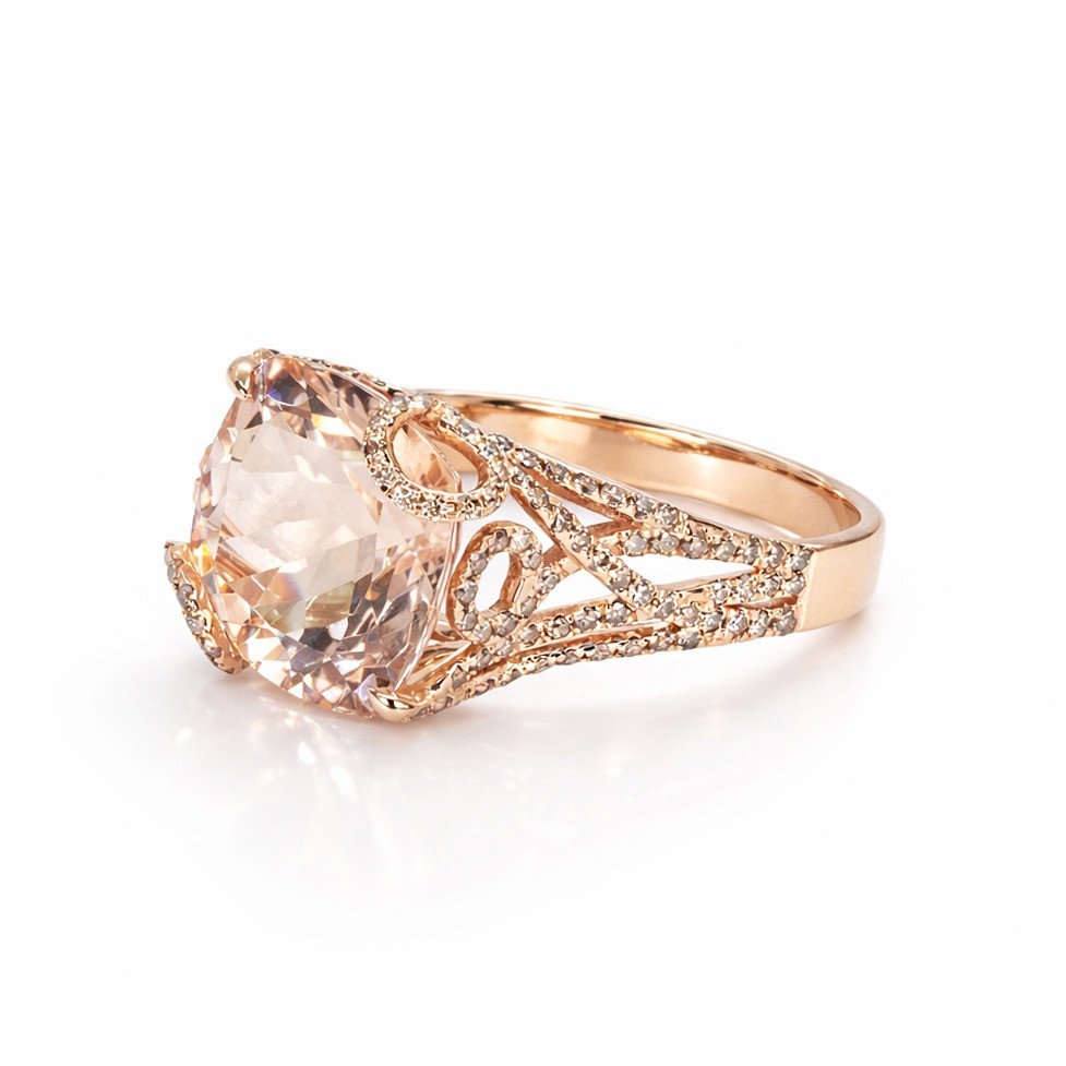  Inel Aur Roz 18k, Morganit 6.20 Ct, Diamante Champagne 0.92 ct 2
