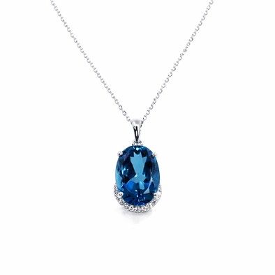  Colier Aur Alb 14k, London Topaz 7.35 ct, Diamante 0.10 ct 