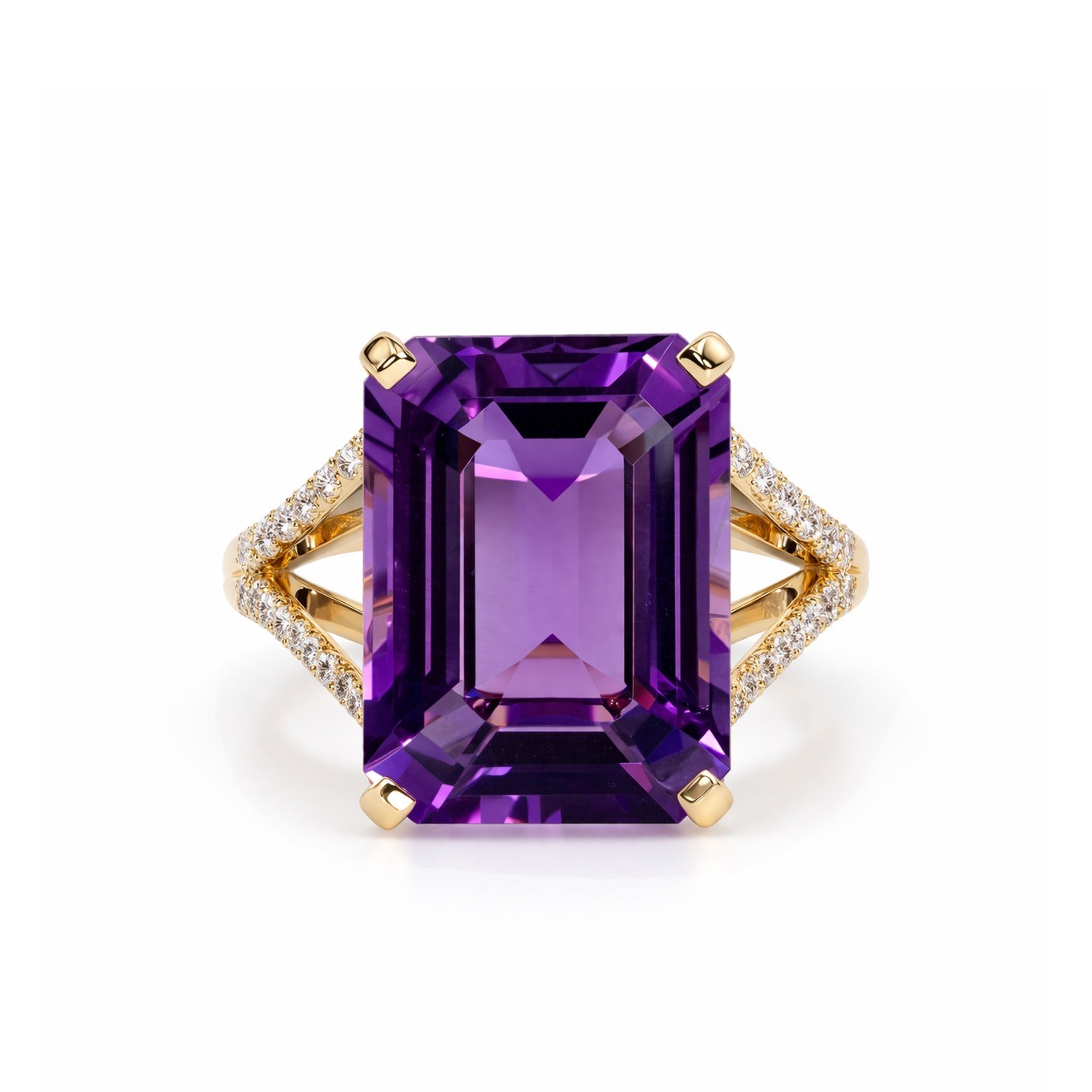  Inel Aur Galben 14K, Ametist 11.68 Ct, Diamante 0.25 ct 1