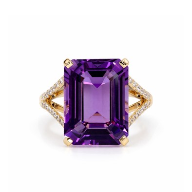  Inel Aur Galben 14K, Ametist 11.68 Ct, Diamante 0.25 ct 1