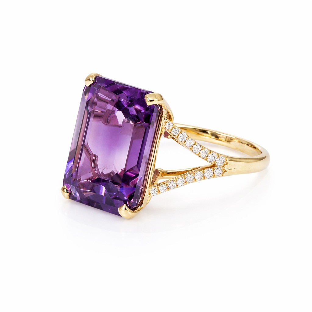  Inel Aur Galben 14K, Ametist 11.68 Ct, Diamante 0.25 ct 2