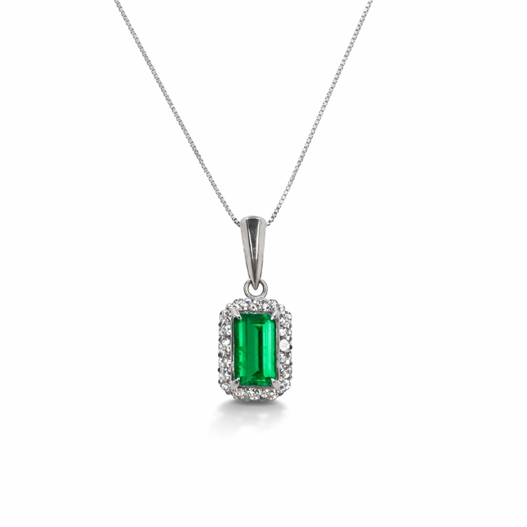  Colier Platina, Smarald 0.31 Ct, Diamante 0.18 Ct 
