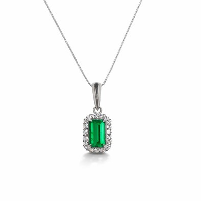  Colier Platina, Smarald 0.31 Ct, Diamante 0.18 Ct 