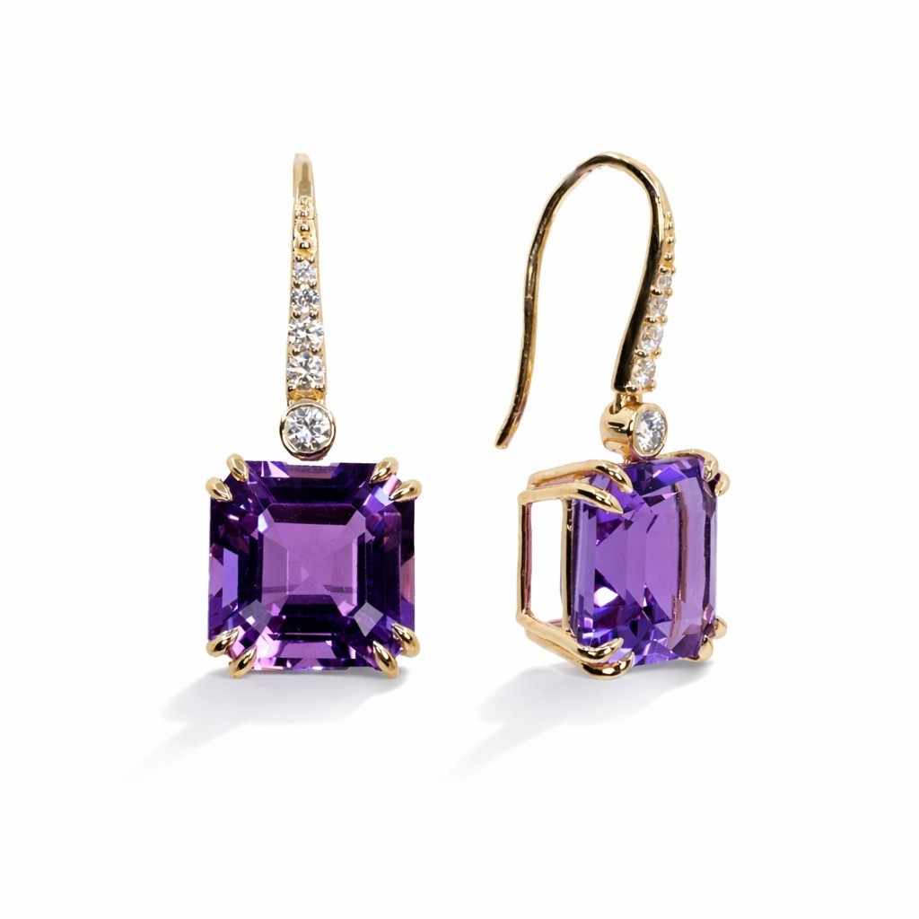  Cercei Aur Galben 14K, Ametist 11.00 Ct, Diamante 0.26 Ct 2
