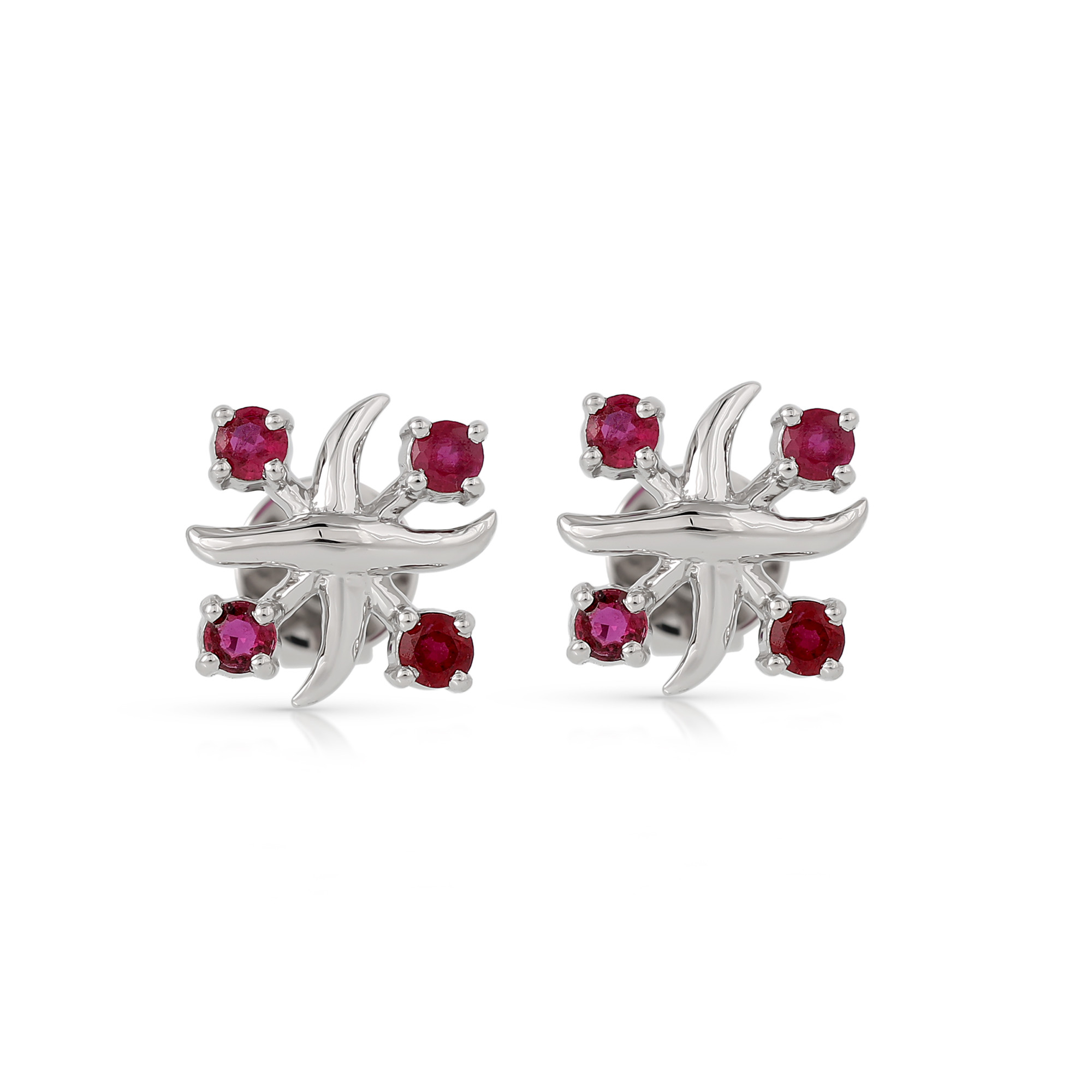  Cercei Aur Alb 14K , Rubin 0.38 Ct 1