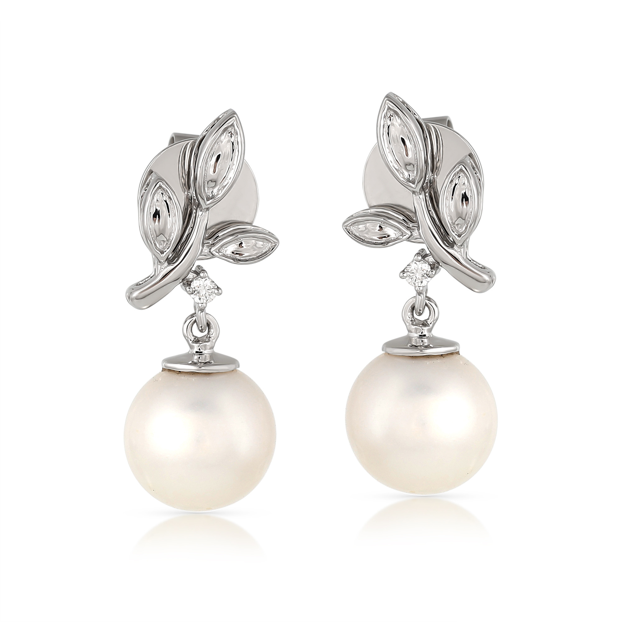  Cercei Aur Alb 14K, Perla 9.00 Ct , Diamante 0.05 Ct 1