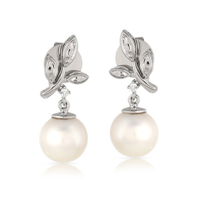  Cercei Aur Alb 14K, Perla 9.00 Ct , Diamante 0.05 Ct 1