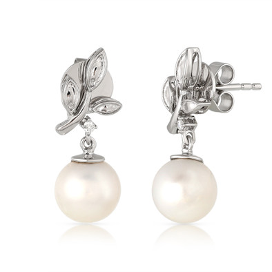  Cercei Aur Alb 14K, Perla 9.00 Ct , Diamante 0.05 Ct 2