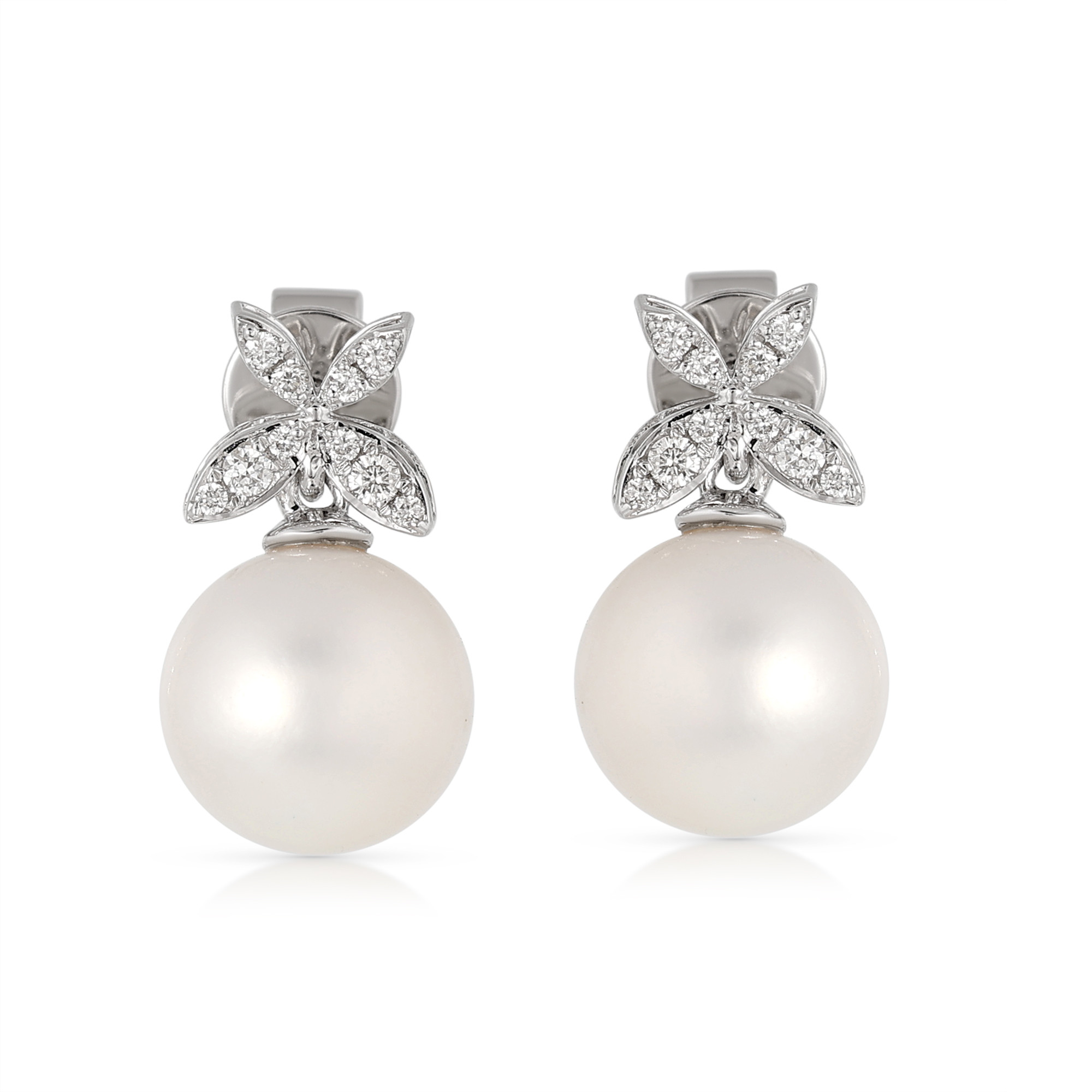  Cercei Aur Alb 14K, Perla 9.00 Ct , Diamante 0.13 Ct 1