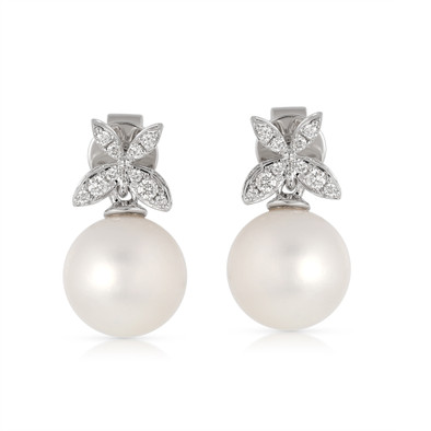  Cercei Aur Alb 14K, Perla 9.00 Ct , Diamante 0.13 Ct 1